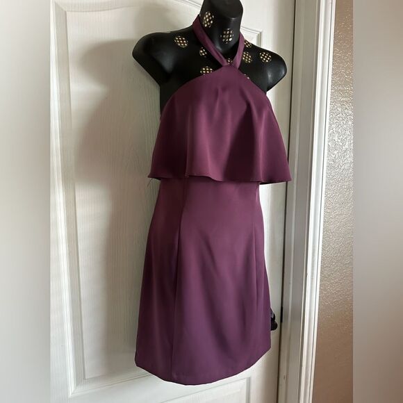 PLUM PURPLE Halter Bare Back Fitted Ruffle Dress Mothers Day Graduation Lg NWT - Picture 11 of 12
